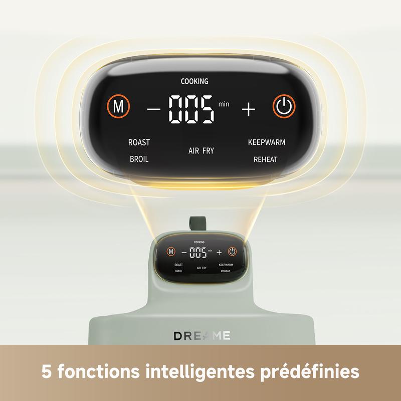 DREAME Tasti Friteuse à Air en Verre Portable, Airfryer 5 en 1, 2 Récipients (2,5 L + 4,5 L), Verre Borosilicate de 6 mm, Air Chaud Circulant en 3D, Compatible Lave Vaisselle, Vue à 360°, Design Amovible — vignette 6