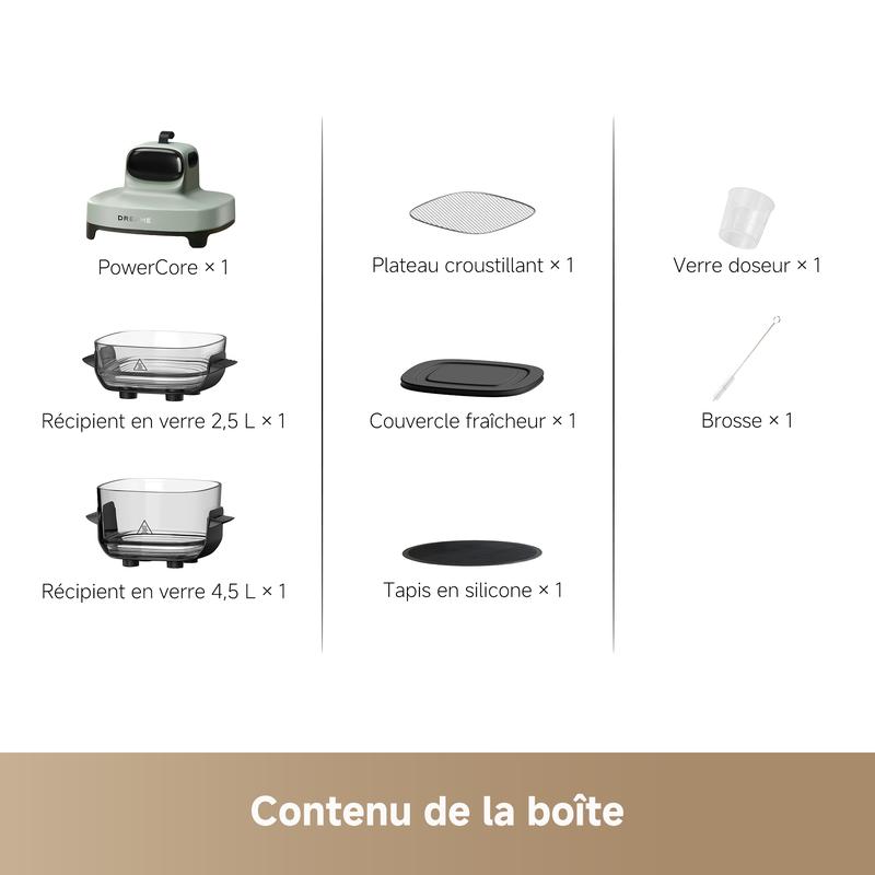 DREAME Tasti Friteuse à Air en Verre Portable, Airfryer 5 en 1, 2 Récipients (2,5 L + 4,5 L), Verre Borosilicate de 6 mm, Air Chaud Circulant en 3D, Compatible Lave Vaisselle, Vue à 360°, Design Amovible — vignette 9
