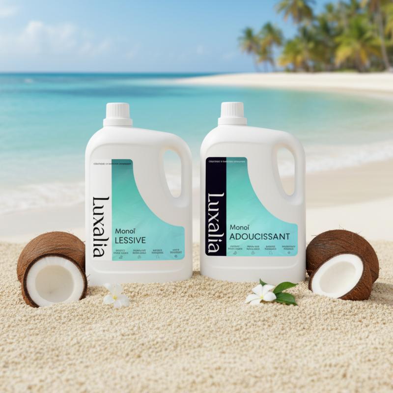Duo Monoï 10 Litres | Sans Pictogrammes, Ni Conservateurs MIT, BIT, CMIT | 5 Litres Lessive + 5 Litres Adoucissant = 10 Litres | LUXALIA — vignette 2