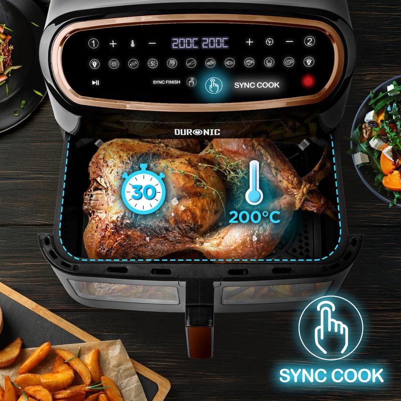 Duronic AF34 BG Set Friteuse à Air avec 1 grand tiroir de 10L et 2 petits tiroirs de 5L inclus | 10 Programmes de Cuisson Préréglés | Sans huile | Fonctions Sync Cook Sync Finish — vignette 3