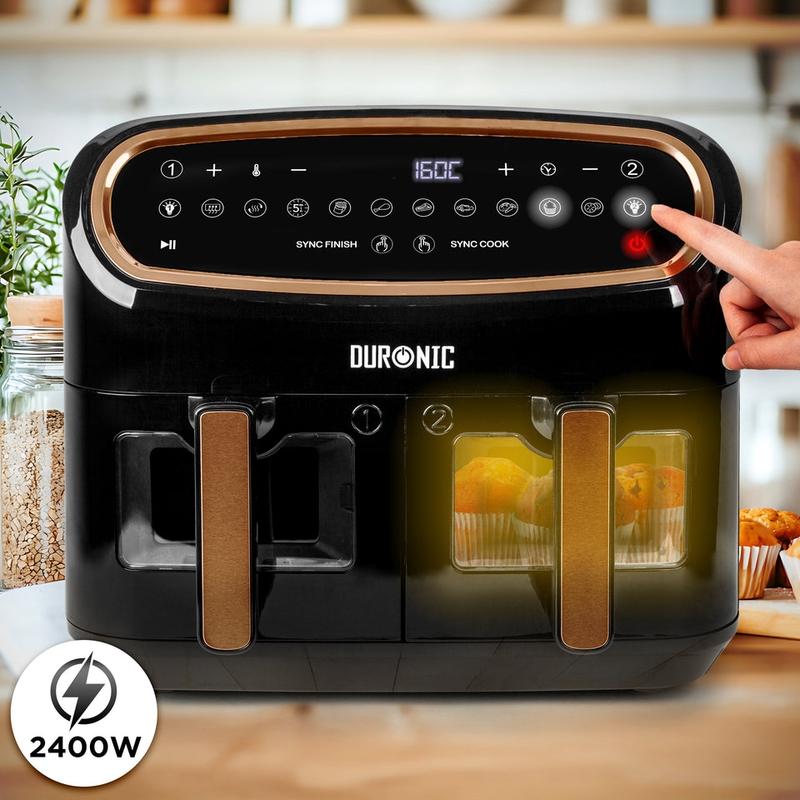 Duronic AF34 BG Set Friteuse à Air avec 1 grand tiroir de 10L et 2 petits tiroirs de 5L inclus | 10 Programmes de Cuisson Préréglés | Sans huile | Fonctions Sync Cook Sync Finish — vignette 5