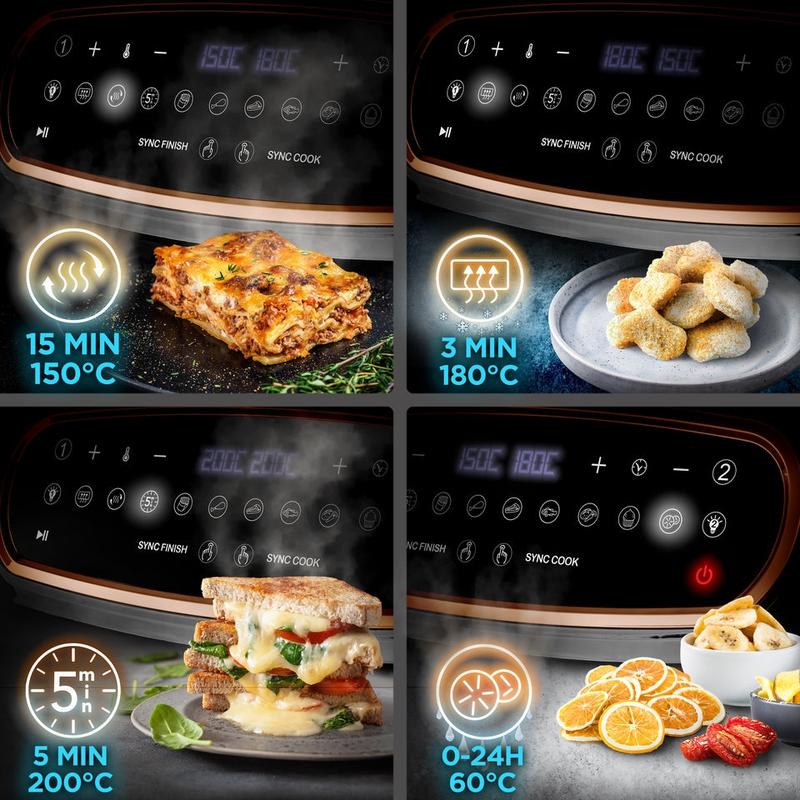 Duronic AF34 BG Set Friteuse à Air avec 1 grand tiroir de 10L et 2 petits tiroirs de 5L inclus | 10 Programmes de Cuisson Préréglés | Sans huile | Fonctions Sync Cook Sync Finish — vignette 6