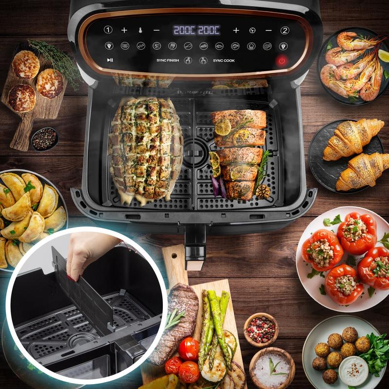Duronic AF34 BG Set Friteuse à Air avec 1 grand tiroir de 10L et 2 petits tiroirs de 5L inclus | 10 Programmes de Cuisson Préréglés | Sans huile | Fonctions Sync Cook Sync Finish — vignette 7