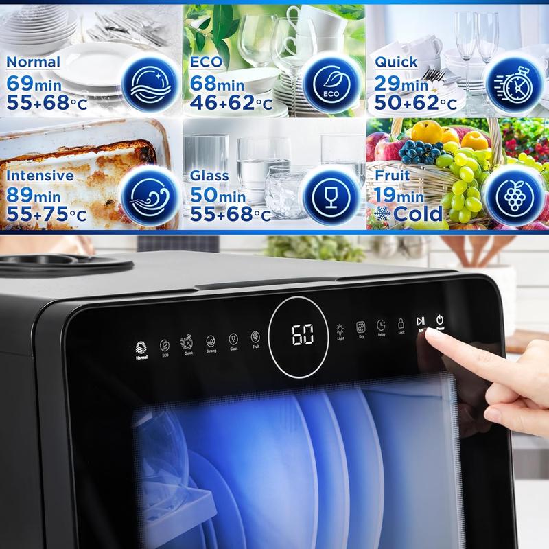 Duronic DW5 BK Lave-vaisselle de table 950W lave vaisselle posable portable compact gain de place pour petite cuisine 6 programmes de lavage séchage efficace pratique — vignette 5