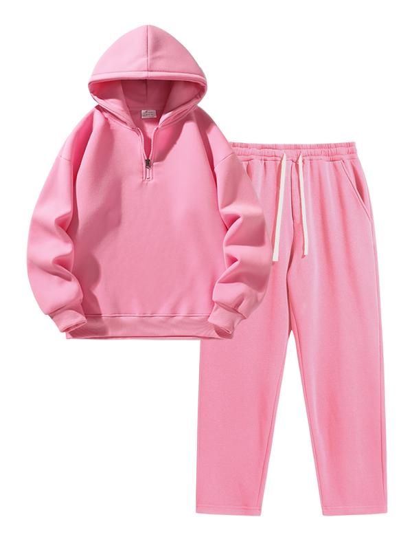 Ensemble de survêtement uni pour homme, deux pièces ou trois pièces : sweat à demi‑zip avec épaules tombantes, coupe classique, et pantalon de survêtement avec poches et cordon de serrage ; vêtements pour homme — vignette 5