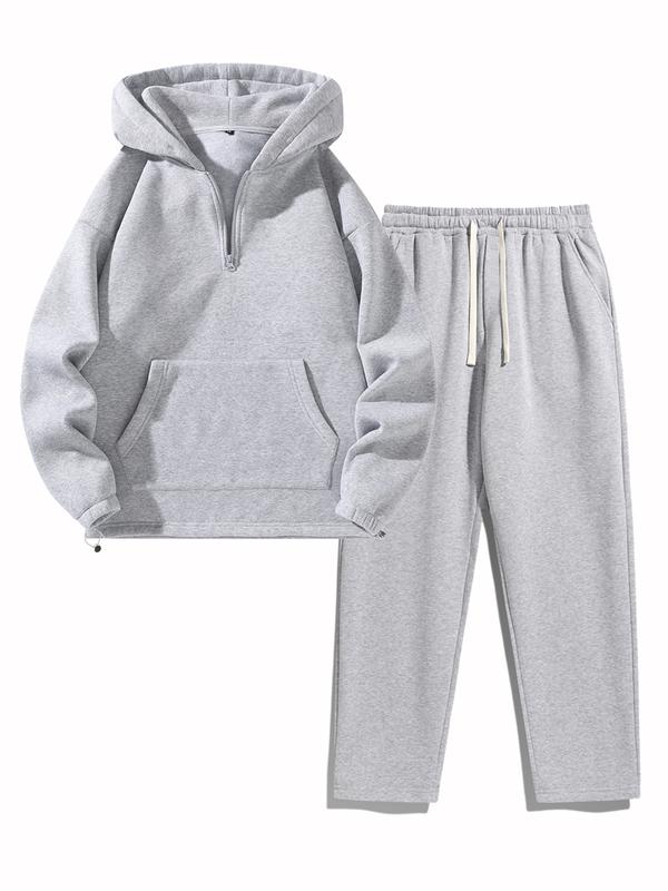 Ensemble de survêtement uni pour homme, deux pièces ou trois pièces : sweat à demi‑zip avec épaules tombantes, coupe classique, et pantalon de survêtement avec poches et cordon de serrage ; vêtements pour homme — vignette 8