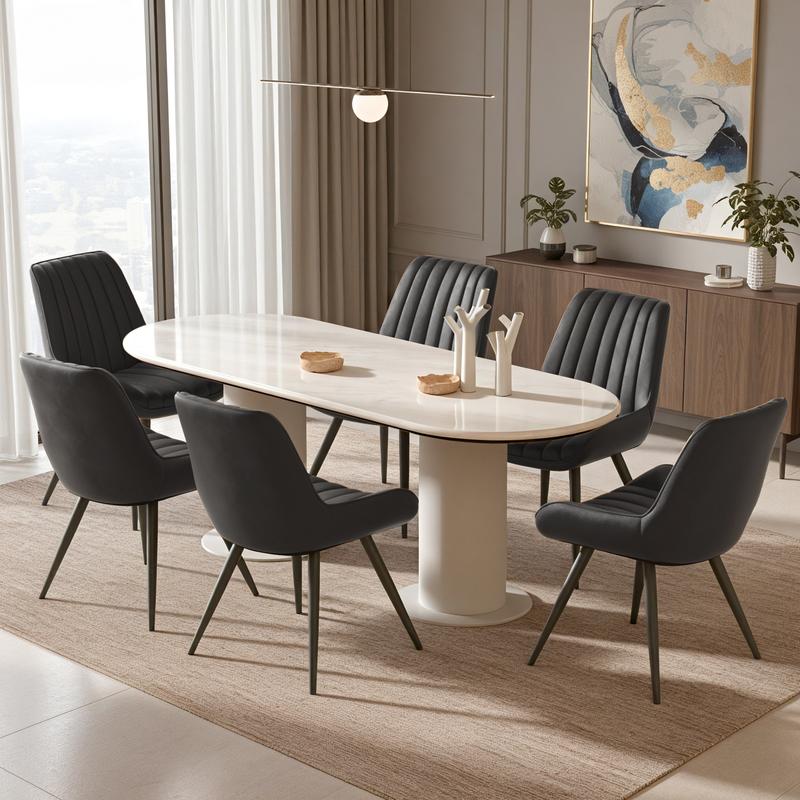 Ensemble moderne de 2/4/6 chaises de salle à manger – chaises confortables avec des coussins épais et rembourrés, des revêtements en tissu et des pieds en métal