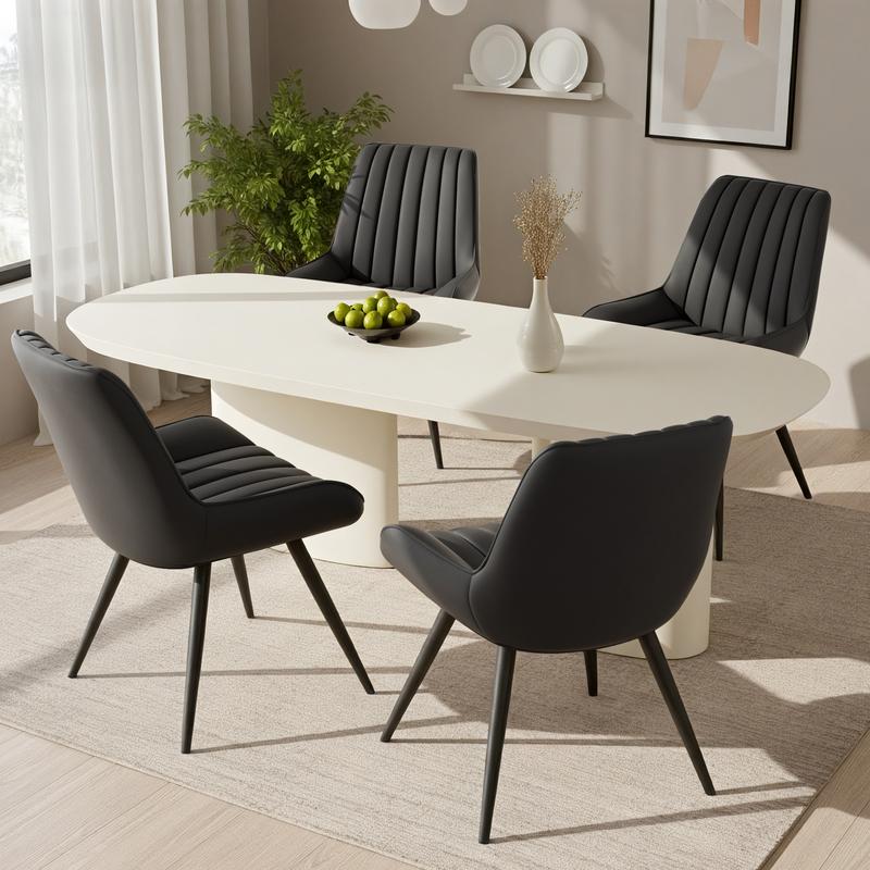 Ensemble moderne de 2/4/6 chaises de salle à manger – chaises confortables avec des coussins épais et rembourrés, des revêtements en tissu et des pieds en métal — vignette 2