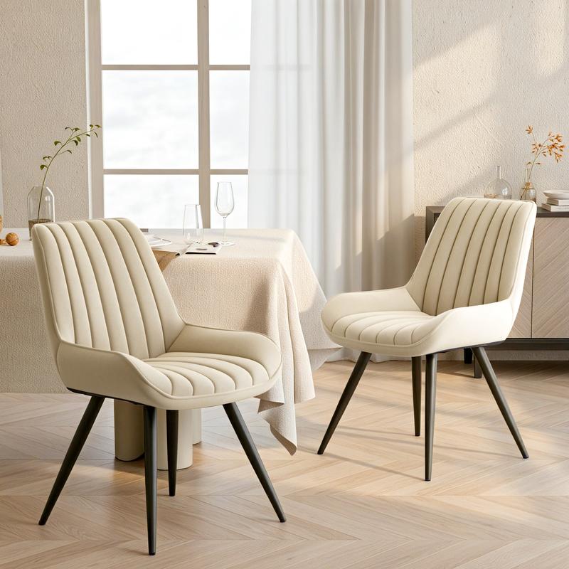 Ensemble moderne de 2/4/6 chaises de salle à manger – chaises confortables avec des coussins épais et rembourrés, des revêtements en tissu et des pieds en métal — vignette 5