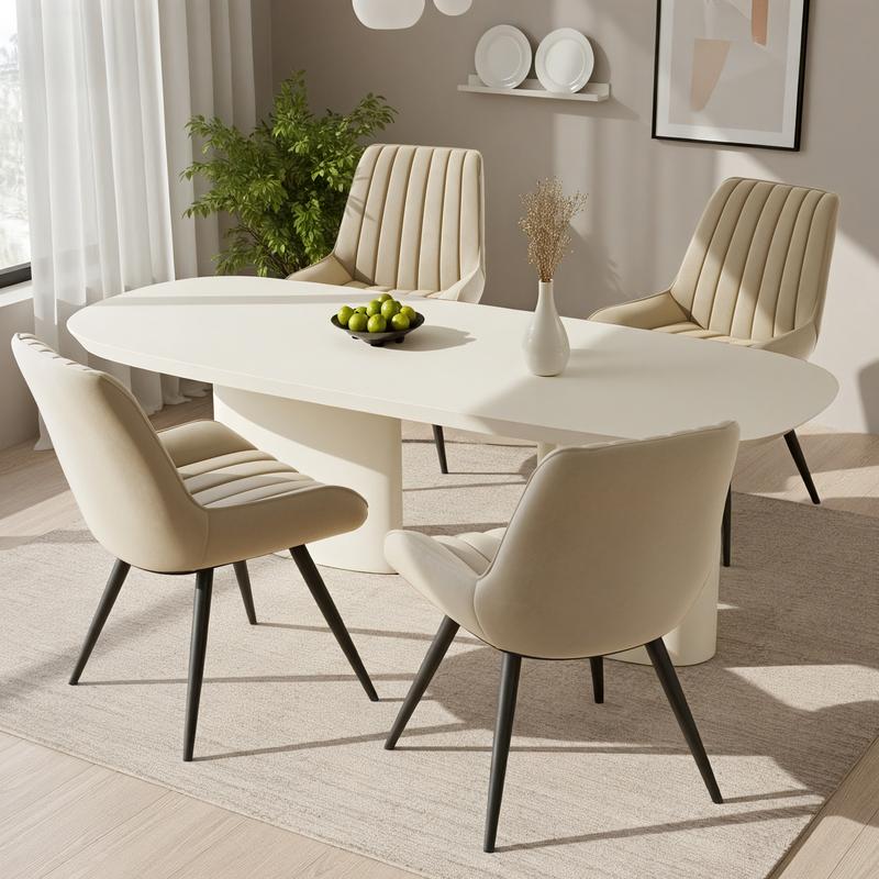 Ensemble moderne de 2/4/6 chaises de salle à manger – chaises confortables avec des coussins épais et rembourrés, des revêtements en tissu et des pieds en métal — vignette 6