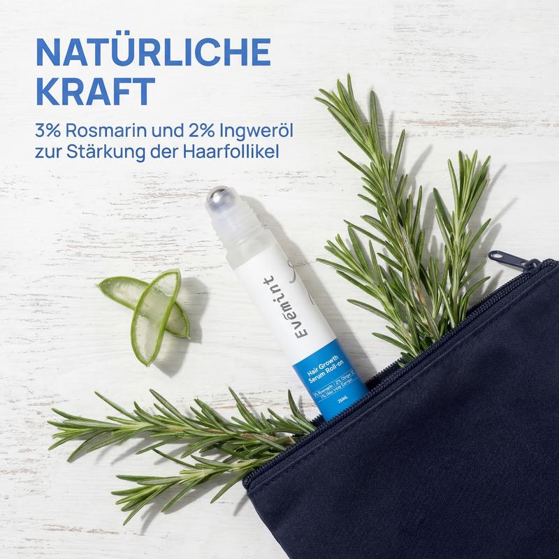 Evemint Sérum roll-on avancé pour la densité des cheveux 25 ml | 5 % de Saw palmetto, 3 % de romarin, 1 % de caféine, complexes herbaux et 3 % de fenugrec | sérum protecteur du cuir chevelu contre la chute des cheveux | pour hommes et femmes — vignette 2