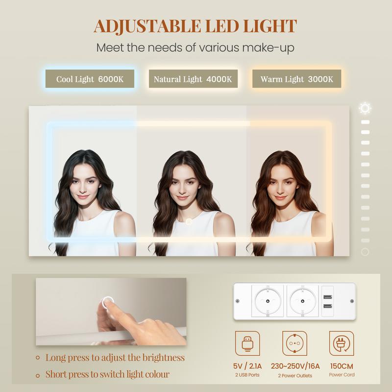 [Expédition en 2 colis] Meuble de maquillage Hzuaneri avec grand miroir, coiffeuse et support pour sèche‑cheveux, 8 tiroirs, compartiments ouverts, meuble de maquillage moderne — vignette 6