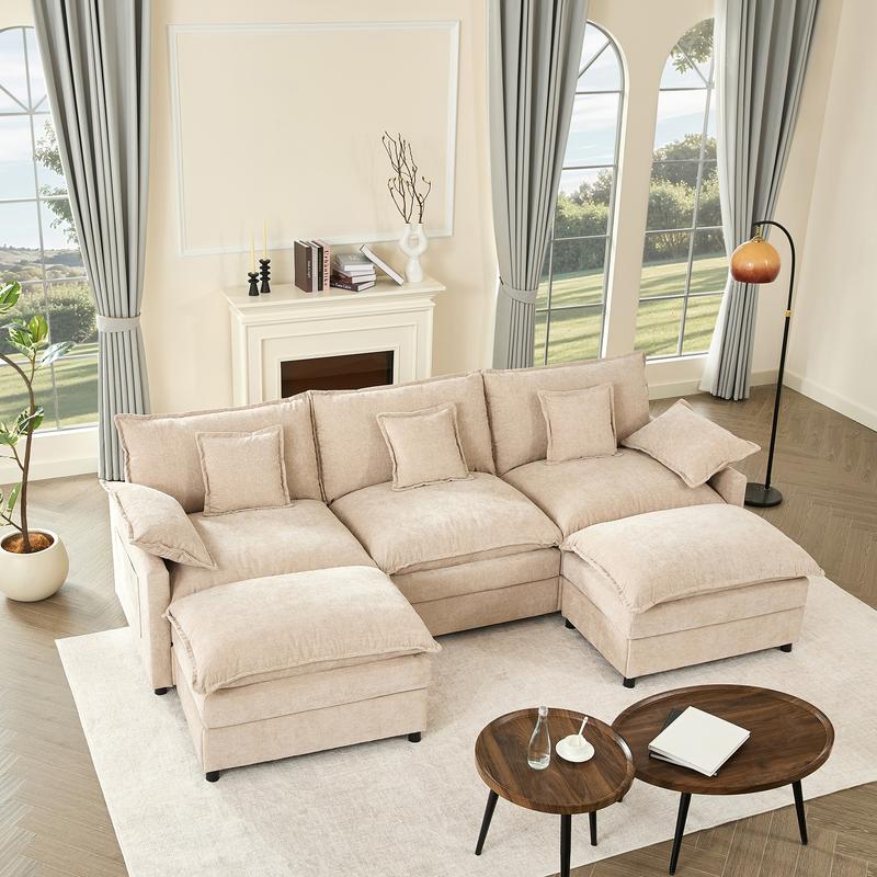 [Expédition en 4 colis] Canapé d’Angle Modulable en U 274 cm – 3 Places avec Repose-Pieds Amovible – Canapé Profond pour Salon, Meuble de Salon Moderne