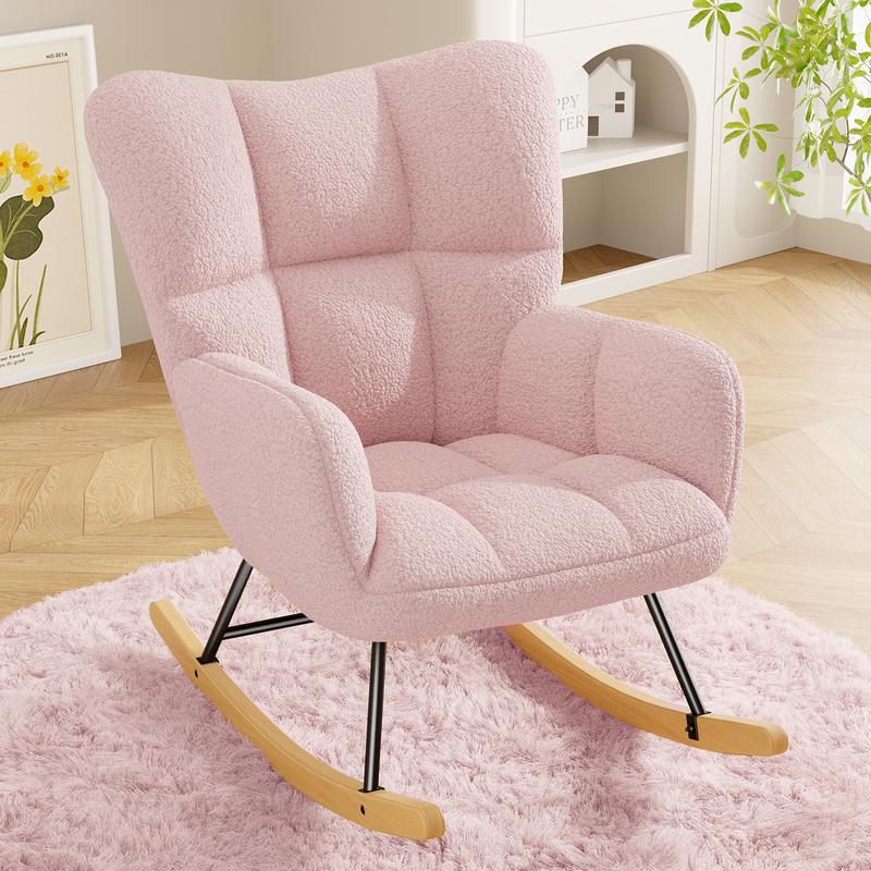Fauteuil balancier en laine d’agneau, à dossier haut et accoudoirs, rembourré, supporte jusqu’à 136 kg, un fauteuil balancier stable et confortable pour le salon, la chambre et le balcon. — vignette 2