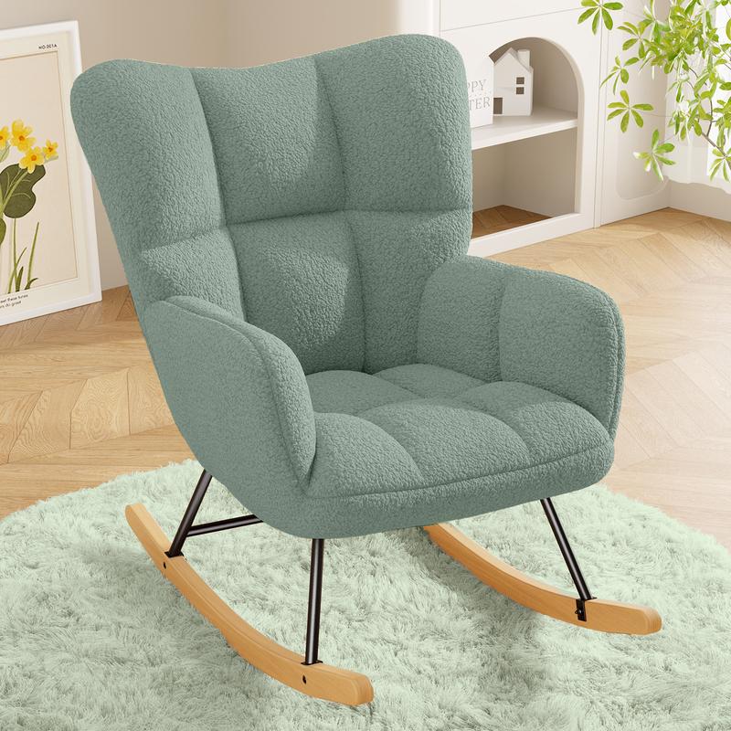 Fauteuil balancier en laine d’agneau, à dossier haut et accoudoirs, rembourré, supporte jusqu’à 136 kg, un fauteuil balancier stable et confortable pour le salon, la chambre et le balcon. — vignette 3