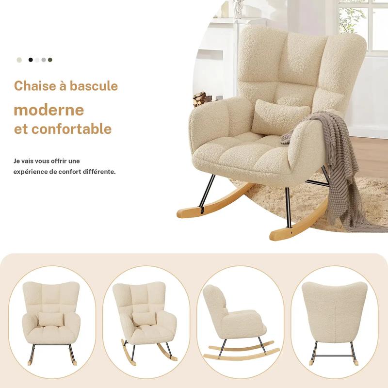 Fauteuil balancier en laine d’agneau, à dossier haut et accoudoirs, rembourré, supporte jusqu’à 136 kg, un fauteuil balancier stable et confortable pour le salon, la chambre et le balcon. — vignette 5