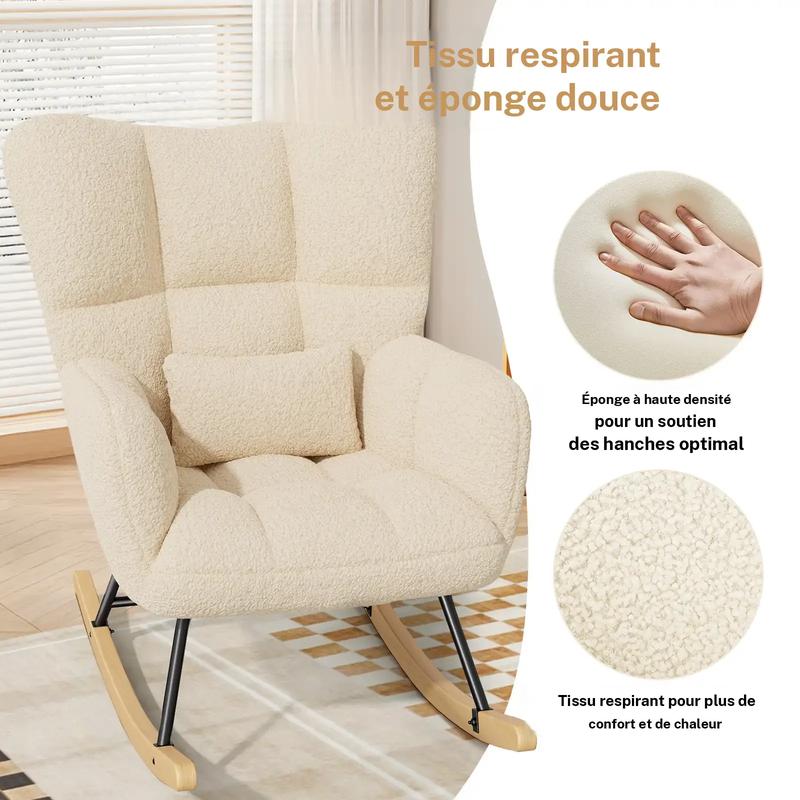 Fauteuil balancier en laine d’agneau, à dossier haut et accoudoirs, rembourré, supporte jusqu’à 136 kg, un fauteuil balancier stable et confortable pour le salon, la chambre et le balcon. — vignette 6