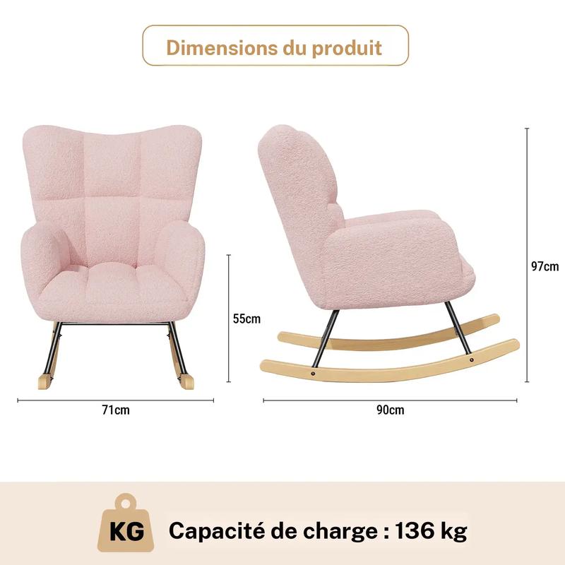 Fauteuil balancier en laine d’agneau, à dossier haut et accoudoirs, rembourré, supporte jusqu’à 136 kg, un fauteuil balancier stable et confortable pour le salon, la chambre et le balcon. — vignette 8