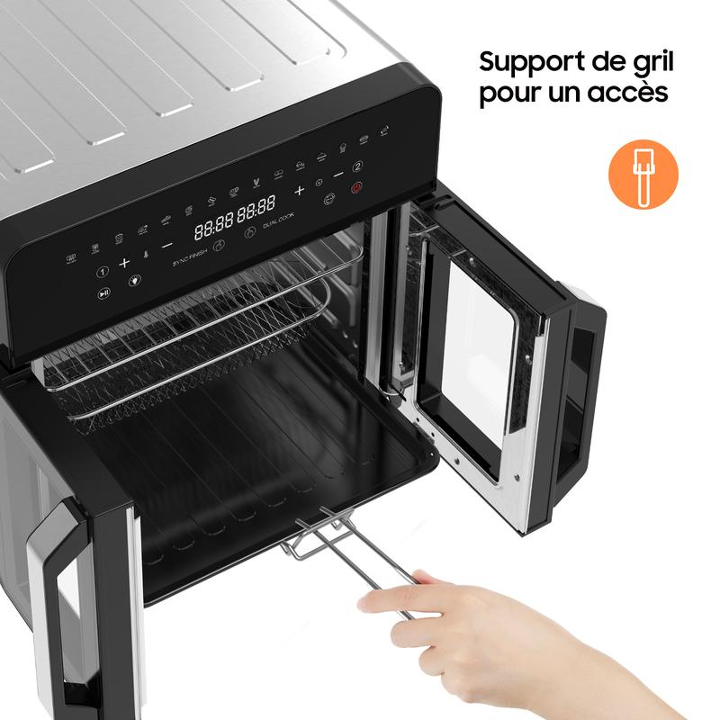 Friteuse à air XXL 23 L avec double porte et fenêtre d’observation | Friteuse à air 2 zones 2200 W avec plaque de séparation amovible, 15 programmes, four électrique intelligent, écran tactile LED, broche rotative, 12 accessoires — vignette 7