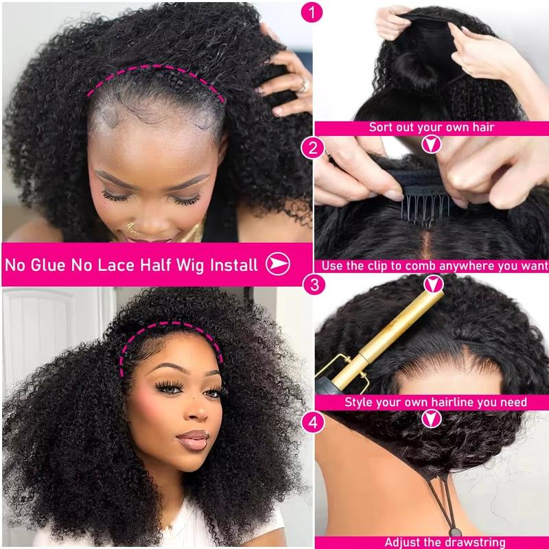 Full Machine Made Half Head Human Hair Wig Kinky Curly Wig Deep Wave Wig Brazilian Human Hair Half Wig for Women Beginner Friendly Headband Wig for Women — vignette 2