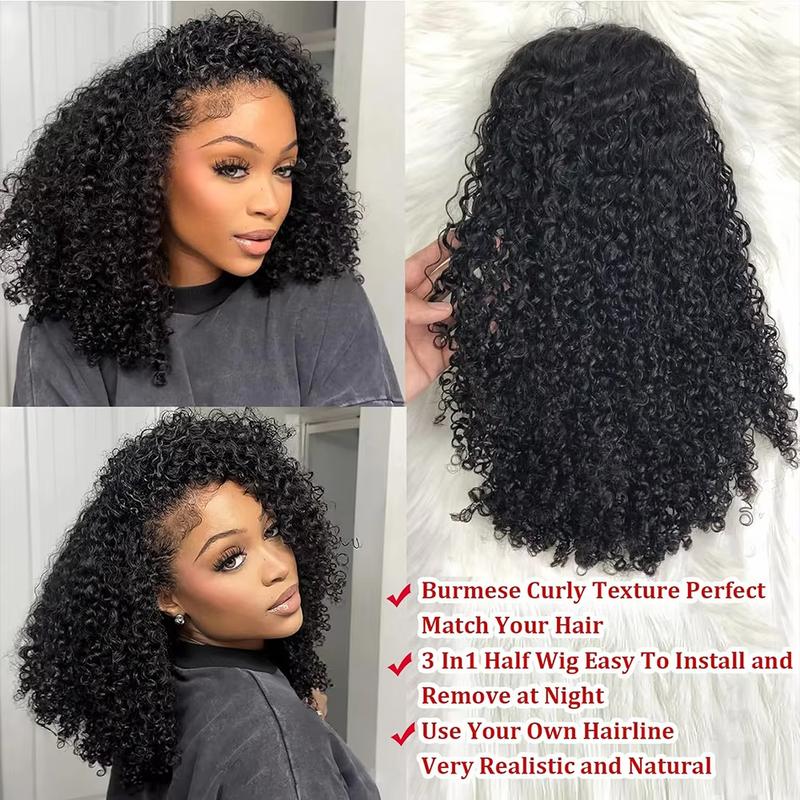 Full Machine Made Half Head Human Hair Wig Kinky Curly Wig Deep Wave Wig Brazilian Human Hair Half Wig for Women Beginner Friendly Headband Wig for Women — vignette 3
