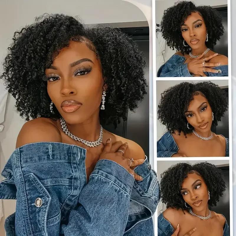 Full Machine Made Half Head Human Hair Wig Kinky Curly Wig Deep Wave Wig Brazilian Human Hair Half Wig for Women Beginner Friendly Headband Wig for Women — vignette 4