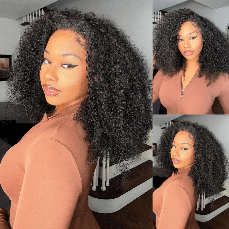 Full Machine Made Half Head Human Hair Wig Kinky Curly Wig Deep Wave Wig Brazilian Human Hair Half Wig for Women Beginner Friendly Headband Wig for Women — vignette 5