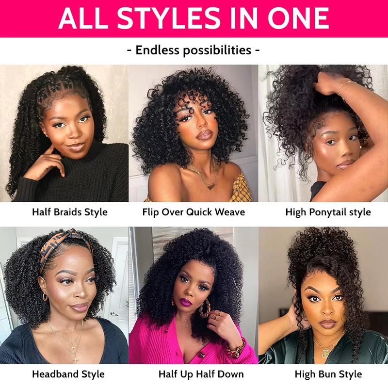 Full Machine Made Half Head Human Hair Wig Kinky Curly Wig Deep Wave Wig Brazilian Human Hair Half Wig for Women Beginner Friendly Headband Wig for Women — vignette 6
