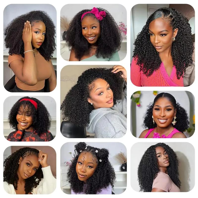 Full Machine Made Half Head Human Hair Wig Kinky Curly Wig Deep Wave Wig Brazilian Human Hair Half Wig for Women Beginner Friendly Headband Wig for Women — vignette 7