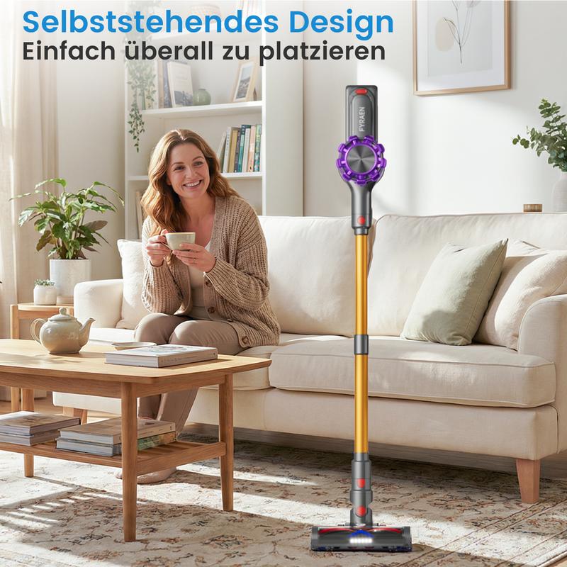 FYRAEN Aspirateur sans fil, 250 W/25 000 Pa, aspirateur portatif sans fil de 45 minutes, avec écran tactile LED, conception anti-emmêlement, orientable verticalement, convient pour les tapis/sols durs/poils d’animaux — vignette 2