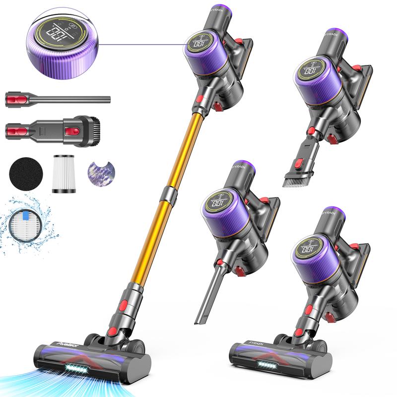 FYRAEN F01 aspirateur sans fil, 40 000 Pa / 500 W / 50 minutes d’autonomie avec écran LED HD, nettoyage en profondeur, brosse anti-emmêlement pour tapis, sols durs et poils d’animaux.