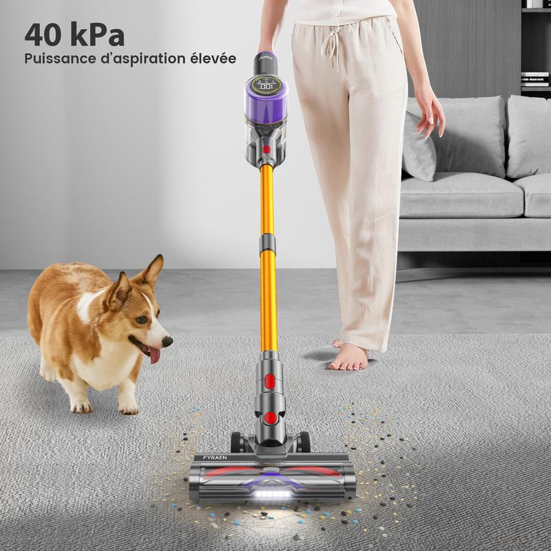 FYRAEN F01 aspirateur sans fil, 40 000 Pa / 500 W / 50 minutes d’autonomie avec écran LED HD, nettoyage en profondeur, brosse anti-emmêlement pour tapis, sols durs et poils d’animaux. — vignette 2