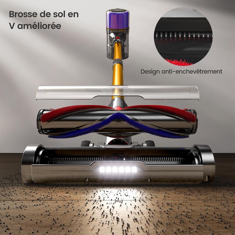 FYRAEN F01 aspirateur sans fil, 40 000 Pa / 500 W / 50 minutes d’autonomie avec écran LED HD, nettoyage en profondeur, brosse anti-emmêlement pour tapis, sols durs et poils d’animaux. — vignette 4