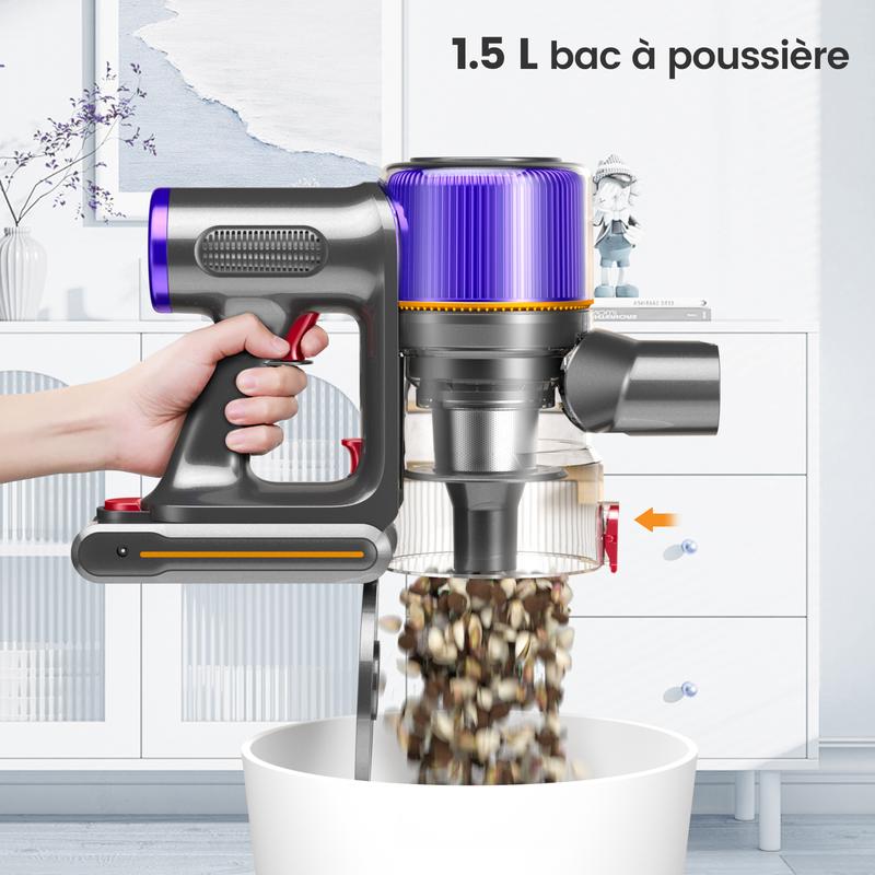 FYRAEN F01 aspirateur sans fil, 40 000 Pa / 500 W / 50 minutes d’autonomie avec écran LED HD, nettoyage en profondeur, brosse anti-emmêlement pour tapis, sols durs et poils d’animaux. — vignette 5