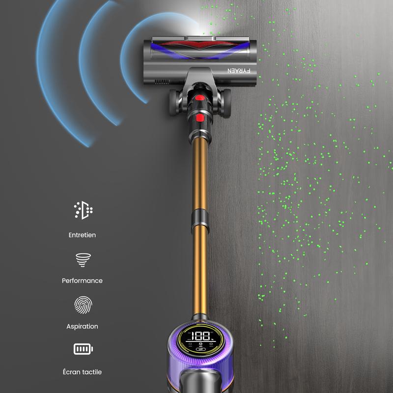 FYRAEN F01 aspirateur sans fil, 40 000 Pa / 500 W / 50 minutes d’autonomie avec écran LED HD, nettoyage en profondeur, brosse anti-emmêlement pour tapis, sols durs et poils d’animaux. — vignette 7