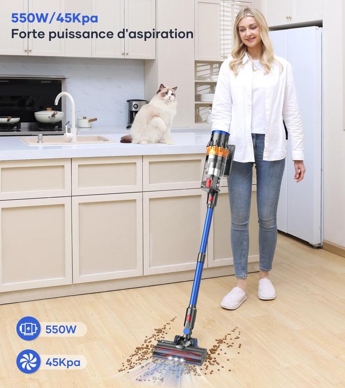 FYRAEN V28 aspirateur sans fil 45 000 Pa / 500 W / 50 min, capacité de 1,6 L, super silencieux avec écran intelligent, mode automatique et brosse anti‑emmêlement pour tapis, sols durs et poils d’animaux — vignette 2