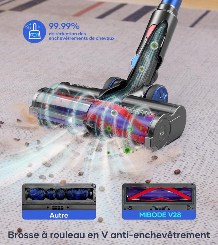 FYRAEN V28 aspirateur sans fil 45 000 Pa / 500 W / 50 min, capacité de 1,6 L, super silencieux avec écran intelligent, mode automatique et brosse anti‑emmêlement pour tapis, sols durs et poils d’animaux — vignette 4