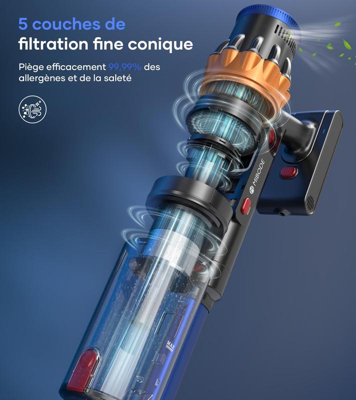 FYRAEN V28 aspirateur sans fil 45 000 Pa / 500 W / 50 min, capacité de 1,6 L, super silencieux avec écran intelligent, mode automatique et brosse anti‑emmêlement pour tapis, sols durs et poils d’animaux — vignette 7