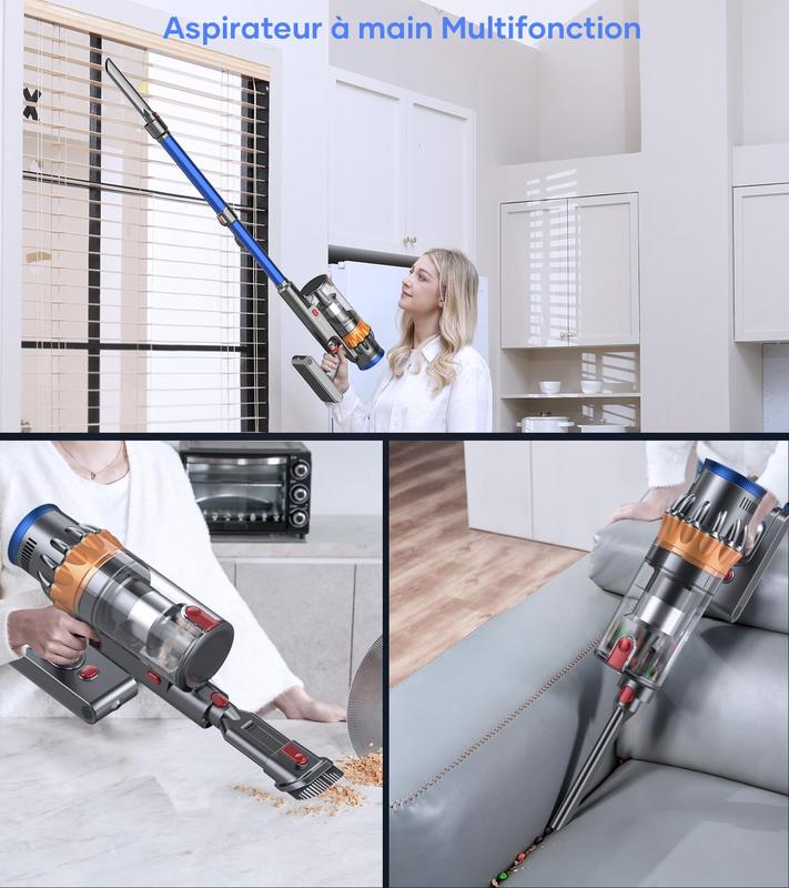 FYRAEN V28 aspirateur sans fil 45 000 Pa / 500 W / 50 min, capacité de 1,6 L, super silencieux avec écran intelligent, mode automatique et brosse anti‑emmêlement pour tapis, sols durs et poils d’animaux — vignette 8