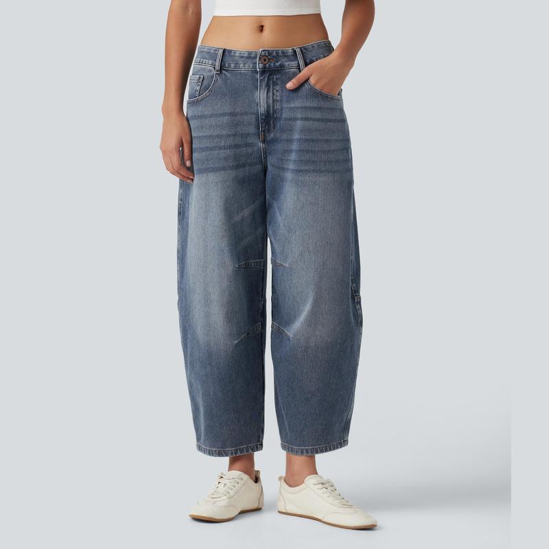Halara Jean Barrel 7/8 taille basse Halara Flex™ avec poches zippées