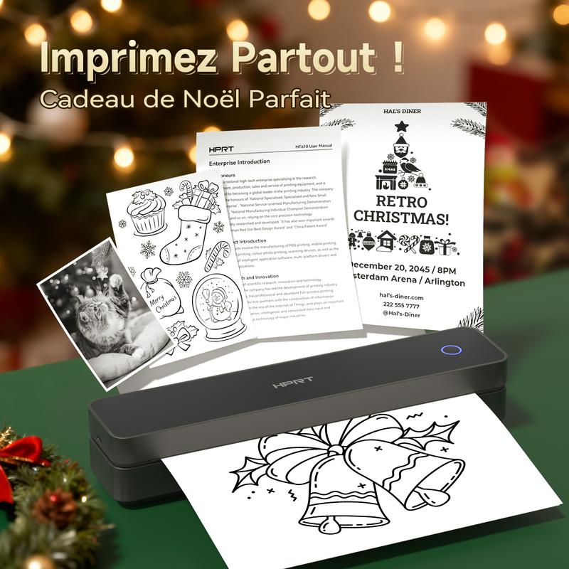 Hanin Imprimante Thermique A4 Portable – Imprimante Bluetooth Sans Encre pour la Maison et le Bureau, Compatible iOS & Android