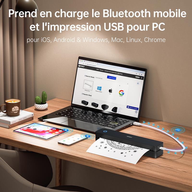 Hanin Imprimante Thermique A4 Portable – Imprimante Bluetooth Sans Encre pour la Maison et le Bureau, Compatible iOS & Android — vignette 5