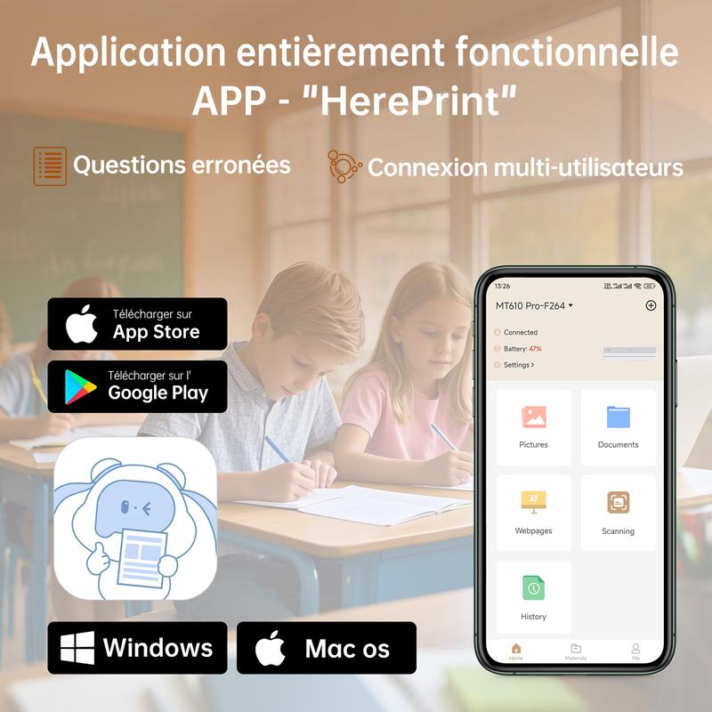 Hanin Imprimante Thermique A4 Portable – Imprimante Bluetooth Sans Encre pour la Maison et le Bureau, Compatible iOS & Android — vignette 7