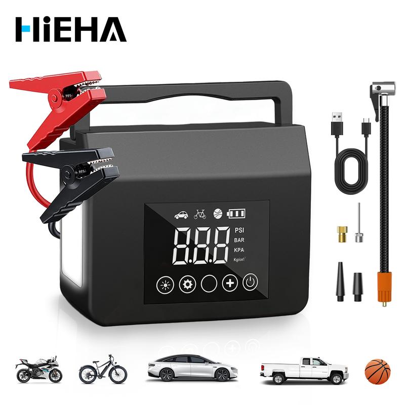 HIEHA 4-in-1 Booster Batterie Car Jump Starter 15000mAh Air Compressor, 3500A All Gas 150PSI Tire Inflator, 12V Jump Power, Fast USB, Multi-Safety & LED Light Car Tool Kit Automotive Tool Kit,BacktoSchool
