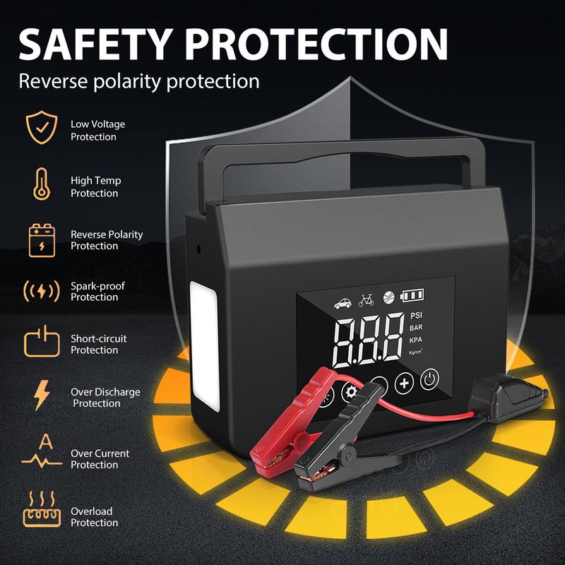 HIEHA 4-in-1 Booster Batterie Car Jump Starter 15000mAh Air Compressor, 3500A All Gas 150PSI Tire Inflator, 12V Jump Power, Fast USB, Multi-Safety & LED Light Car Tool Kit Automotive Tool Kit,BacktoSchool — vignette 7