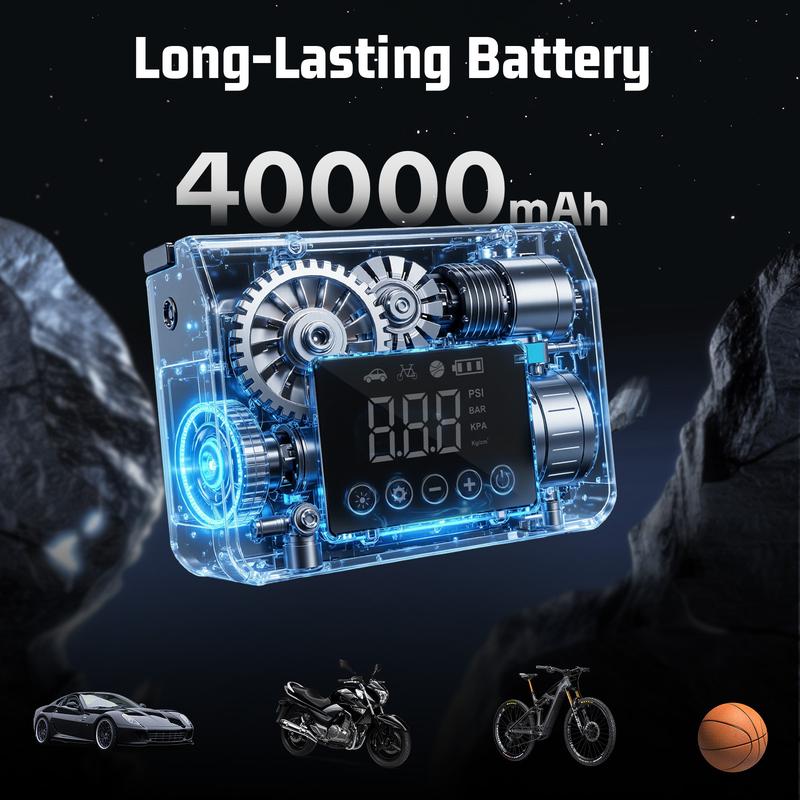 HIEHA 4-in-1 Booster Batterie Car Jump Starter 15000mAh Air Compressor, 3500A All Gas 150PSI Tire Inflator, 12V Jump Power, Fast USB, Multi-Safety & LED Light Car Tool Kit Automotive Tool Kit,BacktoSchool — vignette 9