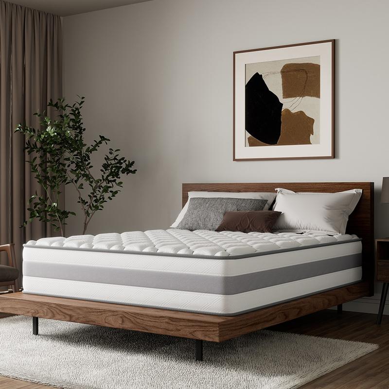 HOMAVO Matelas à ressorts ensachés, 10 couches de matériaux premium, 7 zones, 25 cm/28cm, couche supérieure intégrée