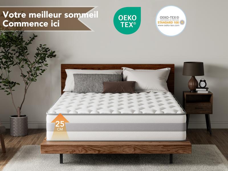 HOMAVO Matelas à ressorts ensachés, 10 couches de matériaux premium, 7 zones, 25 cm/28cm, couche supérieure intégrée — vignette 7