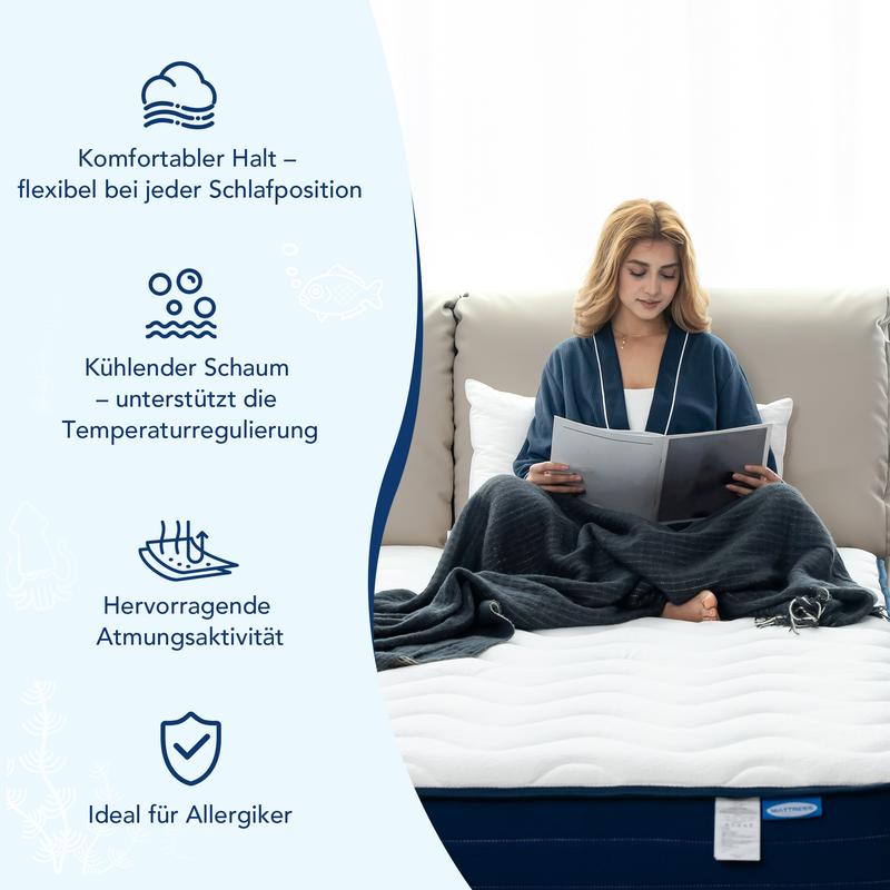 HOMAVO Série abyssale, matelas à ressorts ensachés 7 zones, Zero Gravity, respirant, épaisseur 22 cm, degré de fermeté H3 — vignette 4