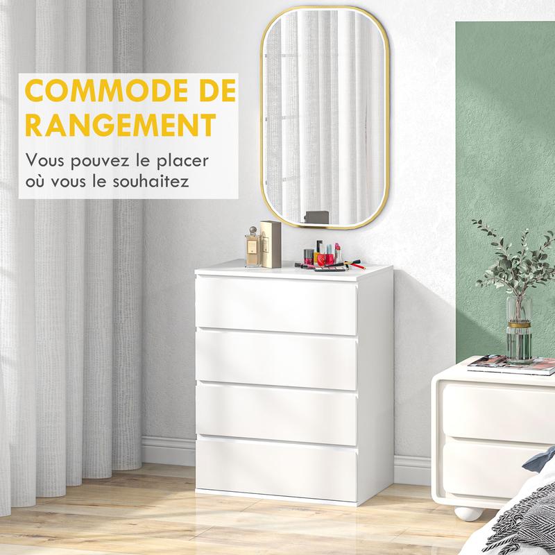 HOMCOM Commode 4 tiroirs commode chambre meuble de rangement épuré style moderne, pour chambre à coucher, salon - 60 x 40 x 80 cm, blanc — vignette 3